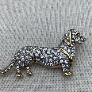 Carolee Wire Hair  Dachshund Brooch Rhinestones